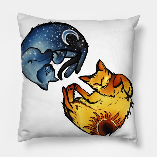 Cat moon and Cat sun Pillow by Art by Ergate