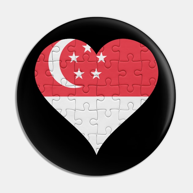 Singaporean Jigsaw Puzzle Heart Design - Gift for Singaporean With Singapore Roots Pin by Country Flags