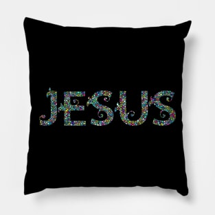 Jesus His name colourful Mosaic style Christian design Pillow