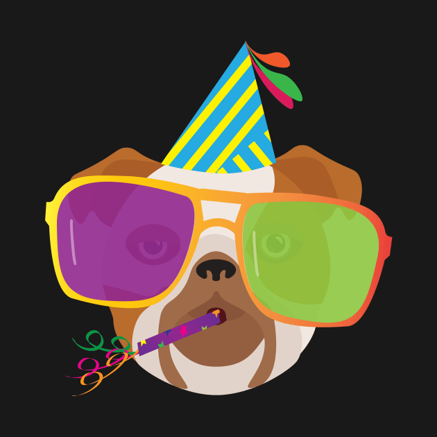 Party Bulldog With Party hat and Colorful Sunglasses by sigdesign