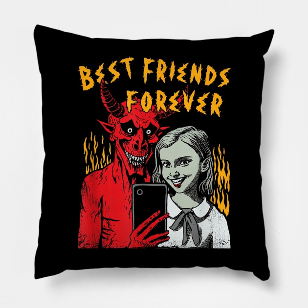 Funny Best Friends Forever Satanic Selfie Girl And Devil Pillow by zwestshops