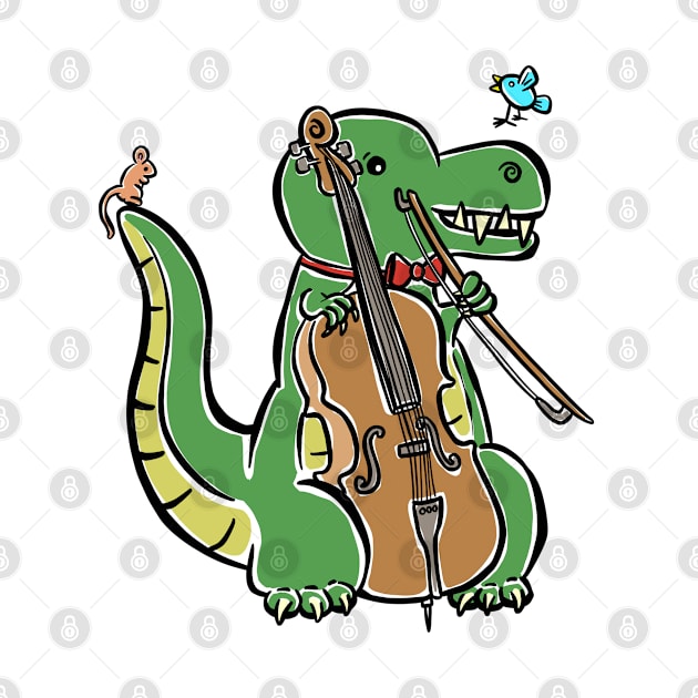 Tyrannosaurus Dinosaur Dino Cello Cellist Cartoon Cute Character by Squeeb Creative