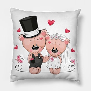 Сute couple of newlyweds bears in wedding clothes. Pillow