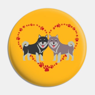 Cute Akitas in Heart Paws Prints Pin