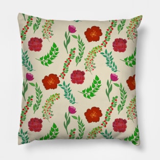 RED PEONY AND POPPY FLOWERS WITH PRETTY GREEN LEAVES PATTERN Pillow