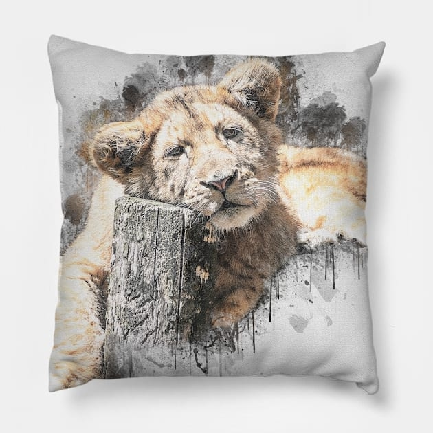 Lion Lion Cub Wild Animal Safari Africa Jungle Wildlife Pillow by Cubebox