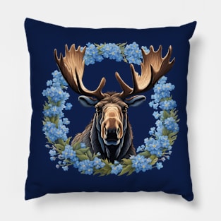 Moose And Alaska Alpine Myosotis Flowers Pillow