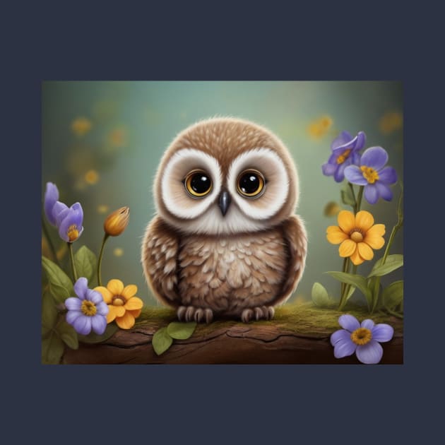 Adorable Baby Owl Among Pretty Flowers by susiesue