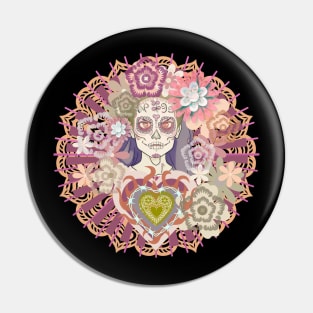 Z- Girl: Dreams of La Catrina. Digital Collage No. 9 Flaming Barbed Heart Variation Pin