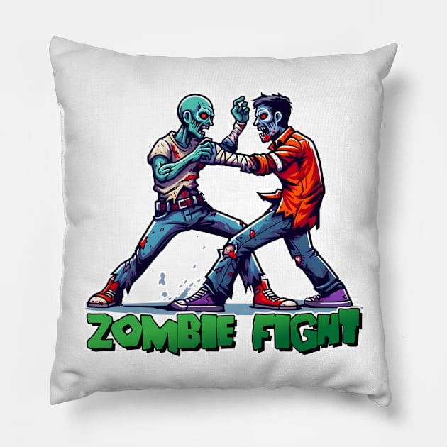 Tiger vs Zombie Fight Pillow by Rawlifegraphic