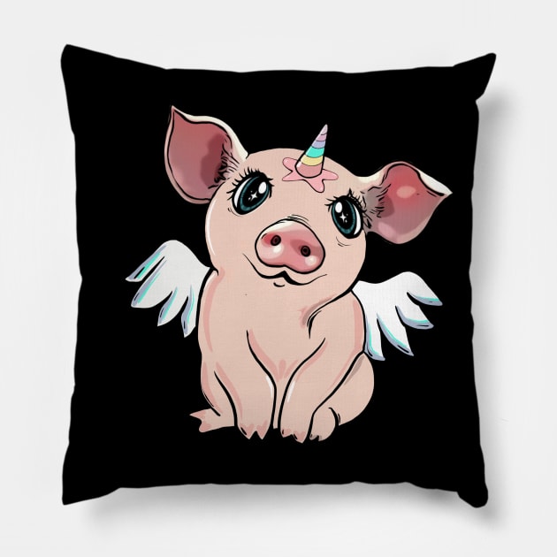 pig unicorn Pillow by Collagedream
