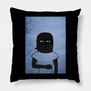 Jaguar - Dark Female Character with Basic Mask and Waves Background Pillow