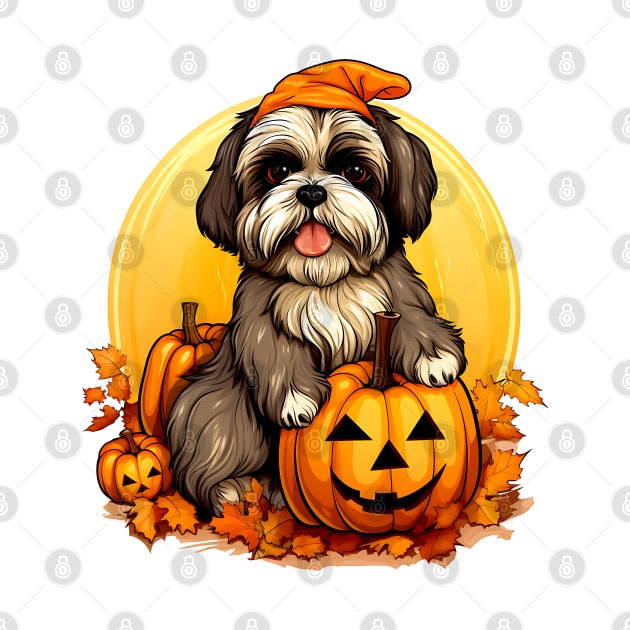 Shih Tzu Dog inside Pumpkin #4 by Chromatic Fusion Studio