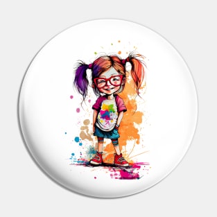 Colorful little funny girl with glasses at school Pin