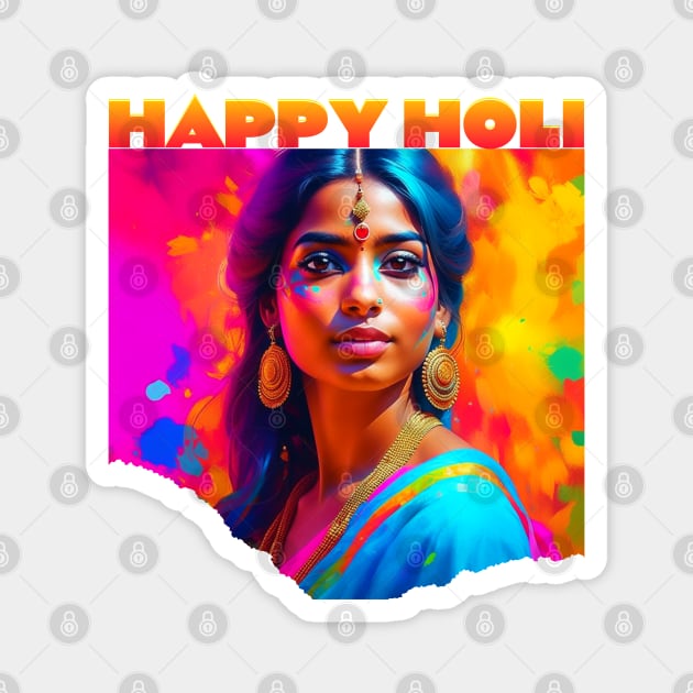Happy Holi Beautiful Woman in Blue Magnet by HolidayBug