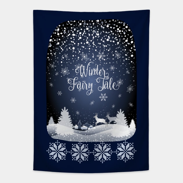 Winter Holiday Fairy Tale Snowy Forest and Reindeer Tapestry by sofiartmedia