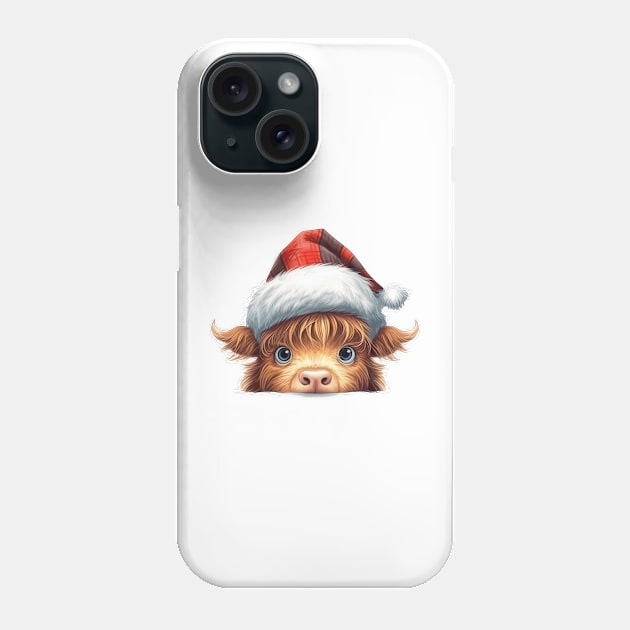 Christmas Peeking Baby Highland Cow Phone Case by Chromatic Fusion Studio