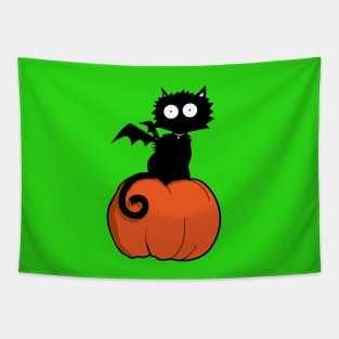 Pumpkin Bat Kitty Tapestry