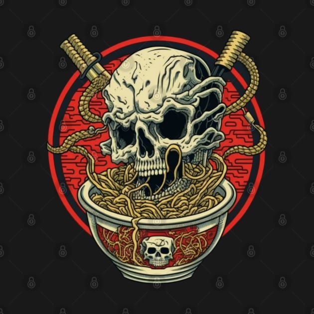 Creepy Great Ramen Bowl Japanese Noodles and skull by Zachariya420