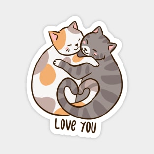 Cute cats hugging illustration for cat lovers Magnet