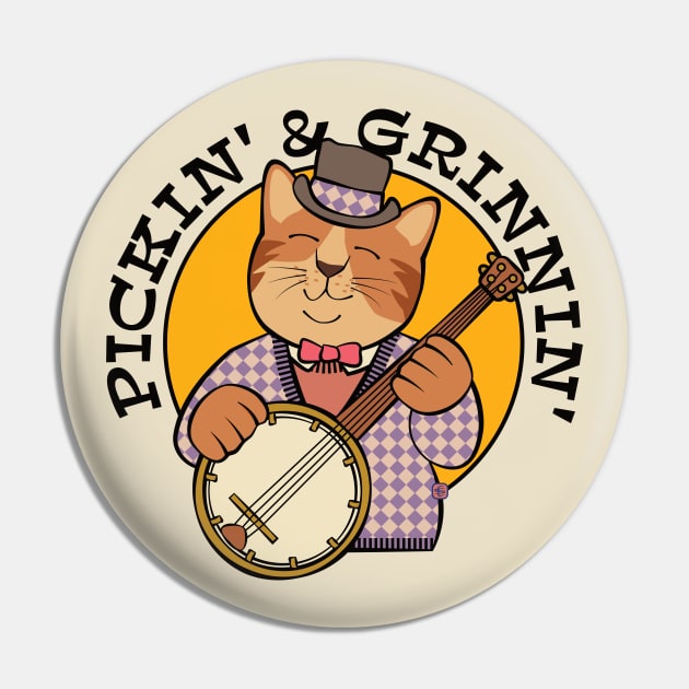 Pickin' and Grinnin' Banjo Cat Pin by Sue Cervenka