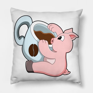 Pig with Cup of Coffee Pillow