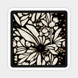 Black and White Vintage Floral Cottagecore Gothic Romantic Flower Peony Rose Leaf Design Magnet