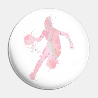 Girl Basketball Player Dribbling Watercolor Sport Gift Pin