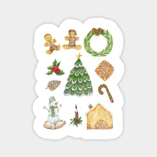 Christmas watercolor icons Magnet