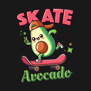 Avocado Skate, Fruit on a skateboard, avocado skater, skateboard fruit, T-Shirt