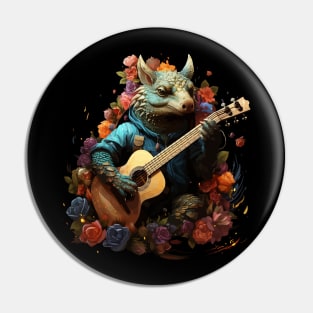 Armadillo Playing Guitar Pin