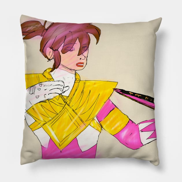 Pink Ranger Dragon Shield Pillow by mattmall