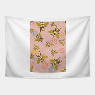 Vintage Honey Bees, Honeycomb and Flowers on dusty rose repeat pattern Tapestry