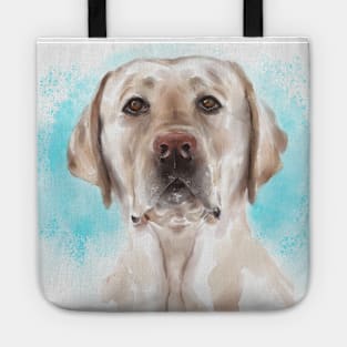 Watercolor Portrait of a Curious Yellow Labrador on a Light Blue Background Tote