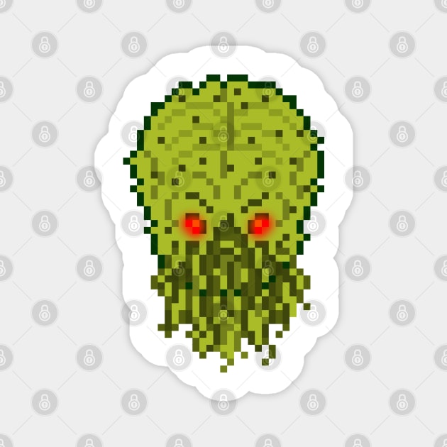 Pixel Monster Cthulhu Head Top Left Magnet by gkillerb