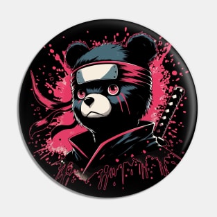 Cool Ninja Bear Japanese Anime Ink Splash Style Pin