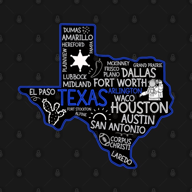 Arlington Texas cute map Houston San Antonio Dallas Austin Fort Worth El Paso by BoogieCreates