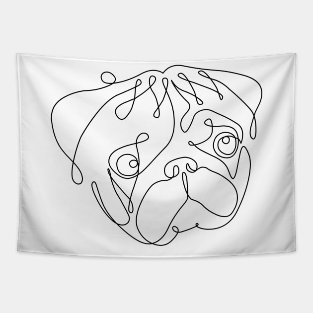 One Line Pug Tapestry by huebucket