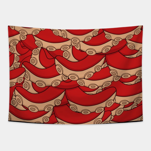 Red Octopus Tentacle Patterns Tapestry by pako-valor