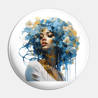 Blue haired floral lady Pin