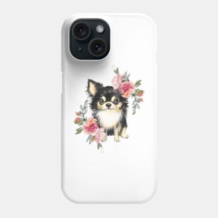 Cute Chihuahua Puppy Dog with Flowers Watercolor Art Phone Case