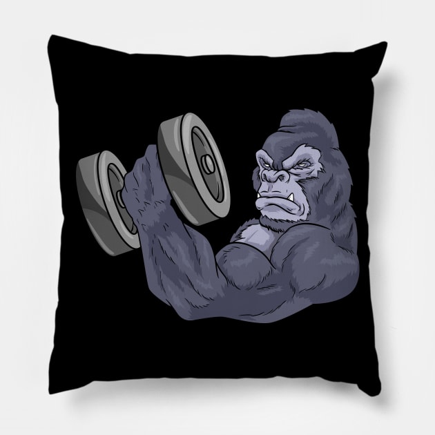 Gorilla as bodybuilder with barbell Pillow by Markus Schnabel