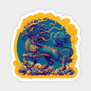 Chinese Qilin in blue and gold colors Magnet