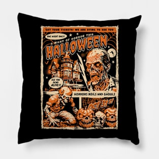 Vintage Horror Movie Poster Style Design - Zombies Halloween Pillow