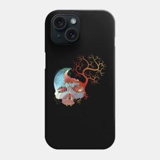 A skull overgrown with dried up plants and trees Phone Case