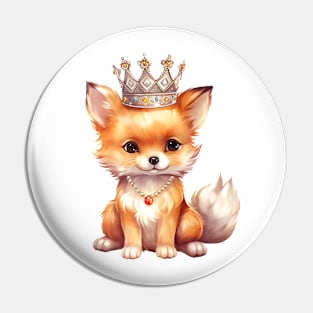 Watercolor Red Fox Wearing a Crown Pin