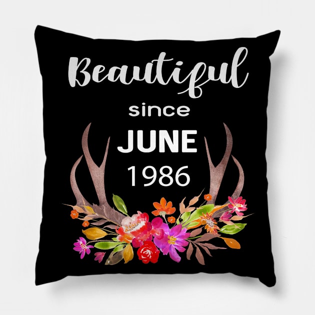 Deer Antler Elk Hunting Flower Horn Beautiful Since June 1986 Pillow by familycuteycom