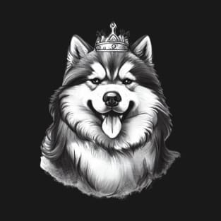 Funny Alaskan Malamute Dog design wearing crown for men T-Shirt