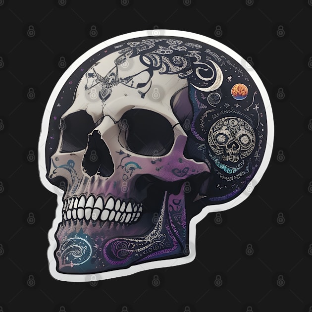 Beautiful moon skull with planets by Spaceboyishere