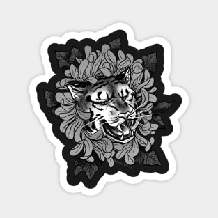 tiger + flower (grayscale) Magnet